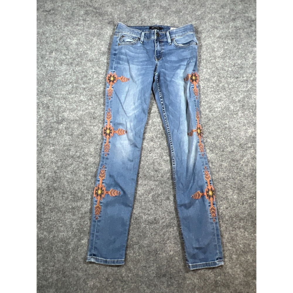 Level 99 Liza Skinny Jeans Womens 27 Blue Cotton Stretch Embroidered Low Rise